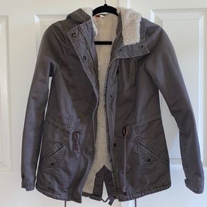 Grey Drawstring Utility Sherpa Jacket